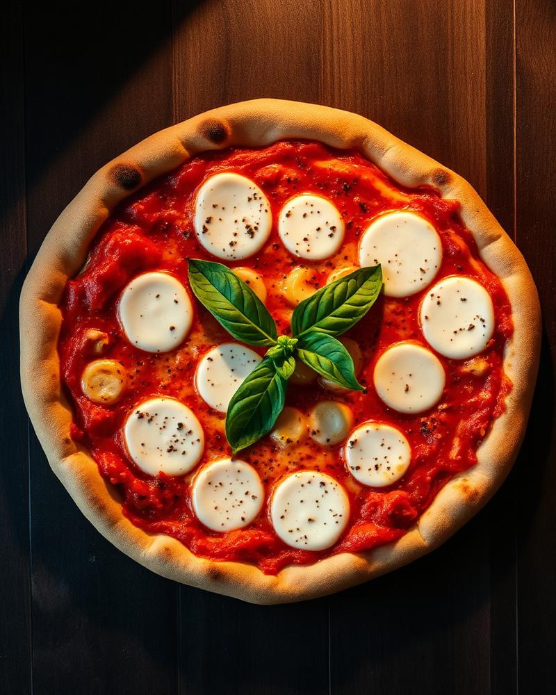 Margherita D.O.P. — Roșii San Marzano, mozzarella di bufala, busuioc proaspăt, ulei de măsline extravirgin.